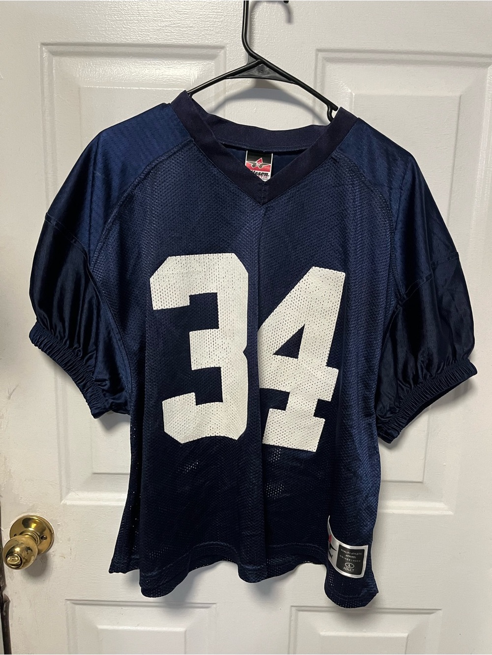 Alleson Athletic large Navy Blue Football Jersey Top with White Number 34 NWOT